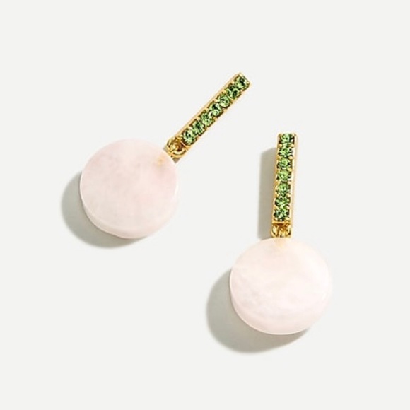 J. Crew Jewelry - J Crew Stone Drop Earrings Pink Quartz & Green NWT